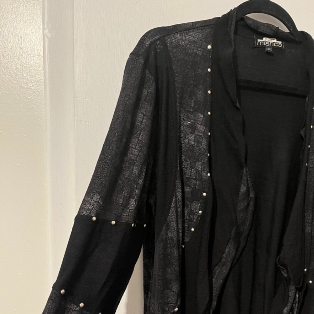 MISHCA SILVER & BLACK KNIT STUDDED CARDIGAN SZ 1X
